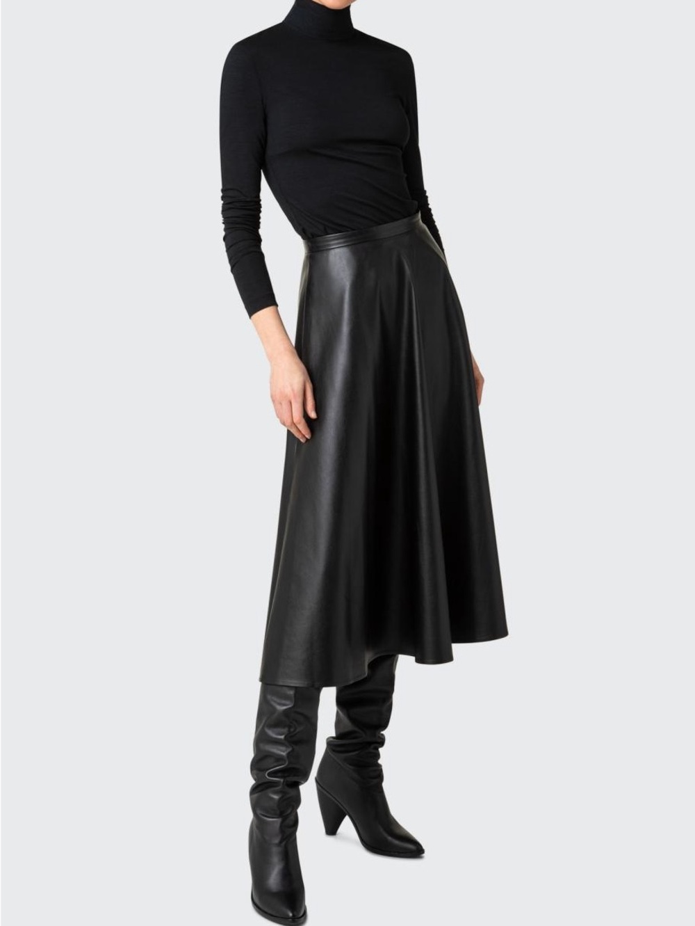 Akris Punto black vegan leather midi/ maxi circle skirt 12 - Picture 2 of 9